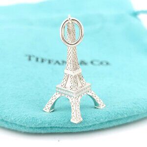 Tiffany & Co. Sterling Silver Eiffel Tower Paris France Charm Pendant with Pouch